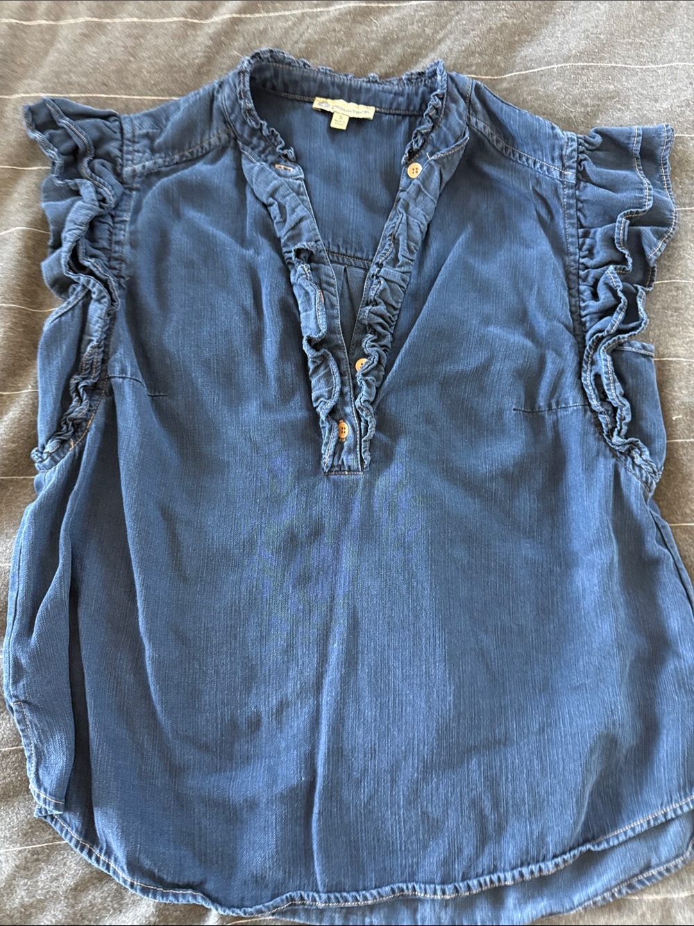 Democracy Blue Ruffled Sleeveless V-Neck Blouse